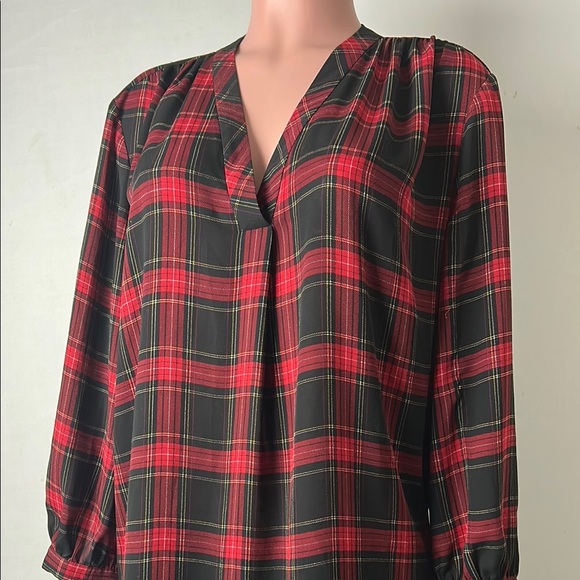 Vince Camuto Women’s Top Tunic 3/4 Sleeve Plaid V- Neck Size 1X - Picture 3 of 8